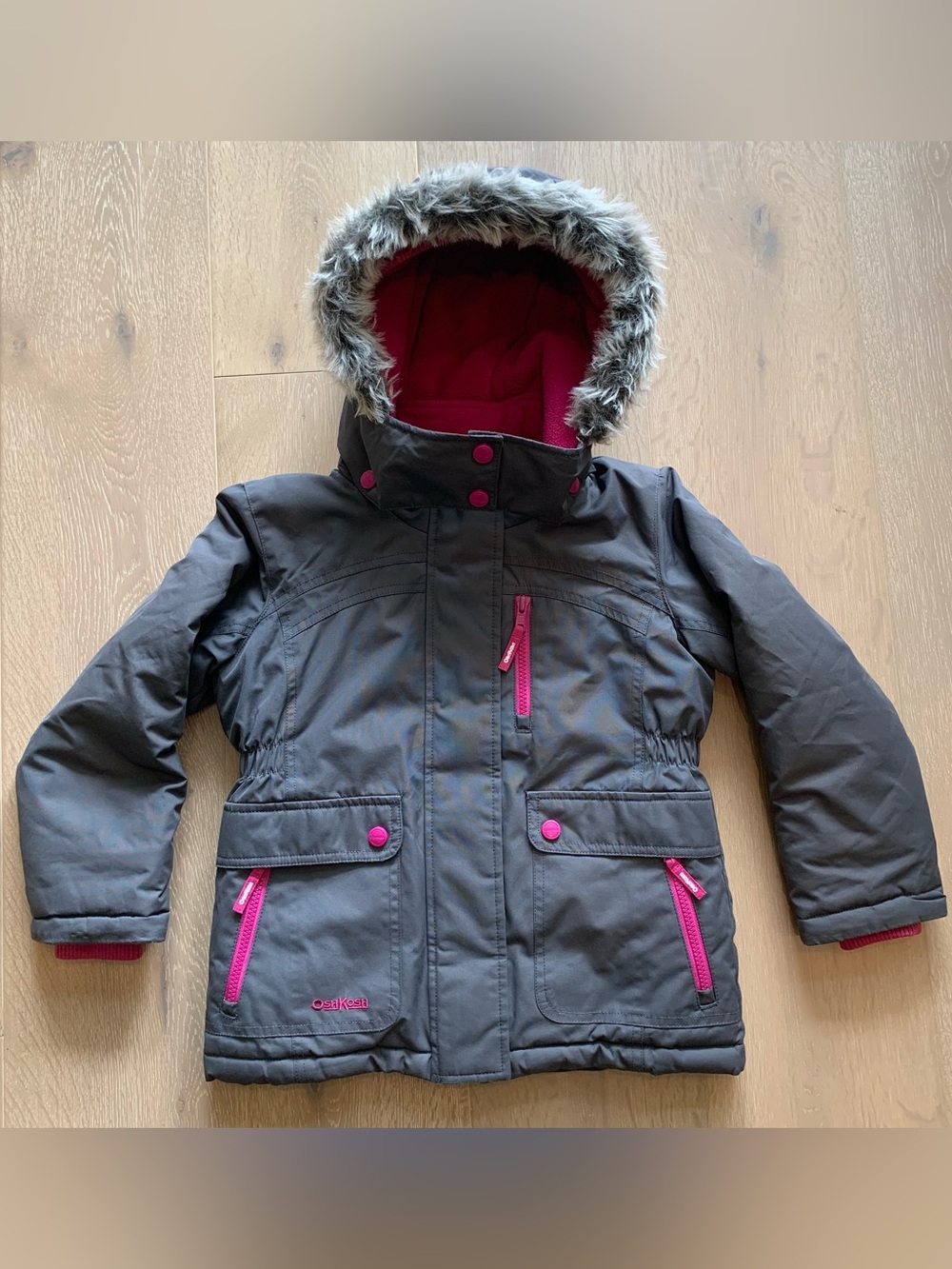 OshKosh B'gosh Girls Winter Coat Jacket Size 6 with hood Grey/Pink